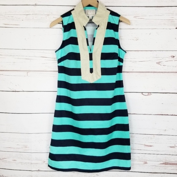 Sail To Sable Classic Striped Tunic Dress with Gold Trim - Picture 2 of 7